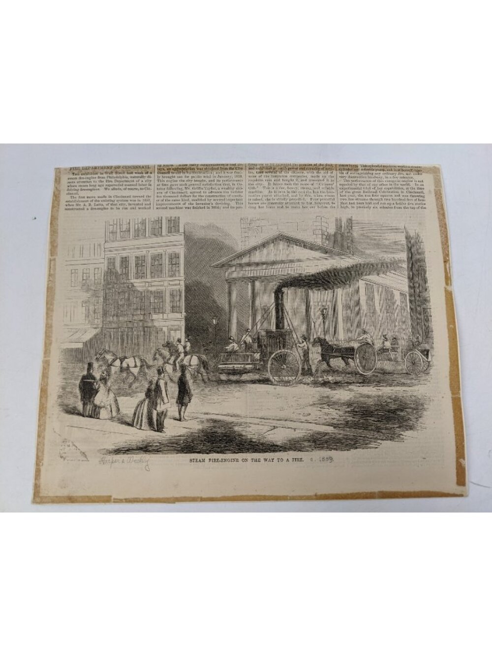 1859 Harpers Weekly Engraving Steam Fire Enging On Way To Fire